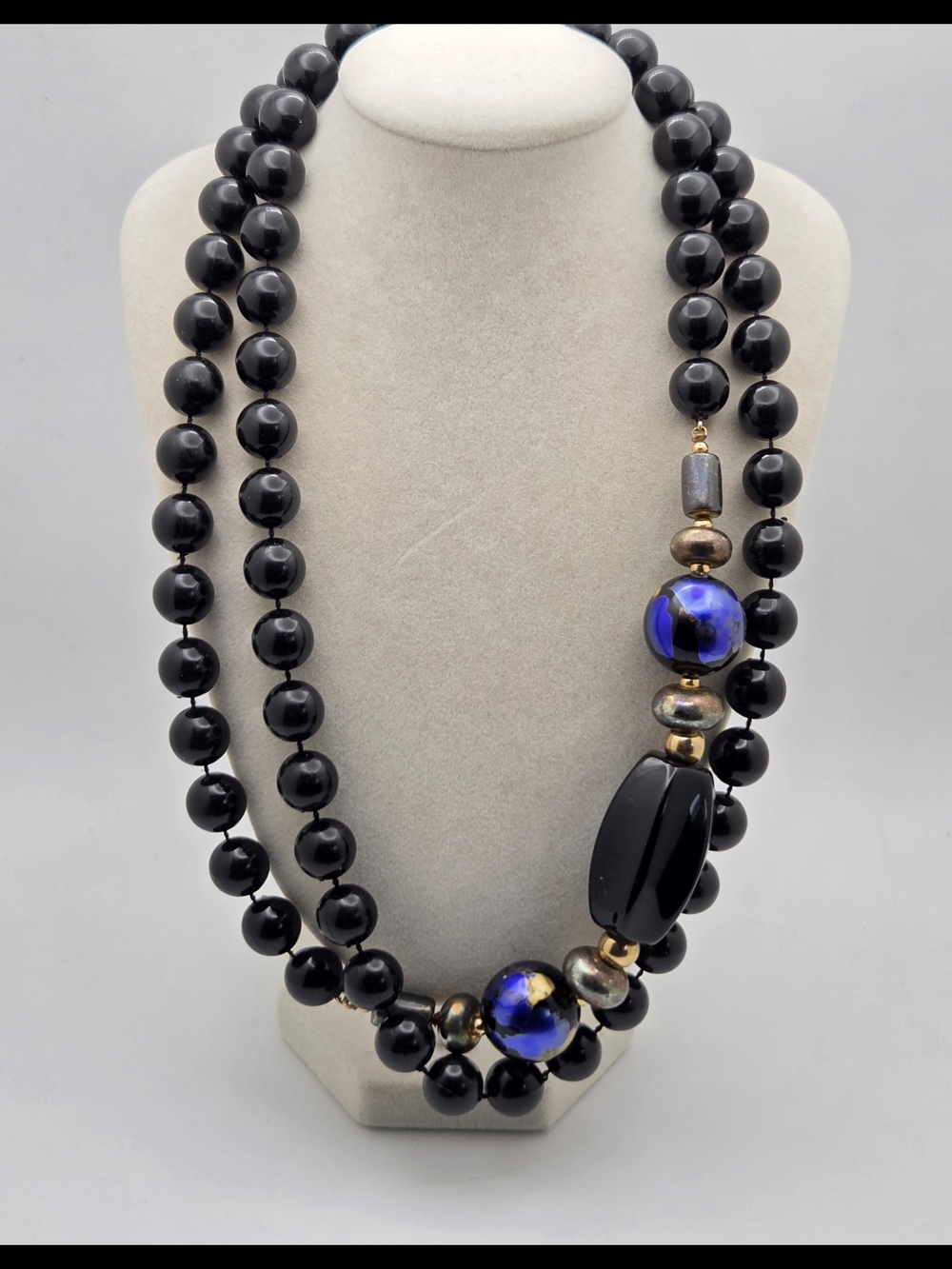 Vintage 42" Midnight & Cobalt Swirl Statement Necklace